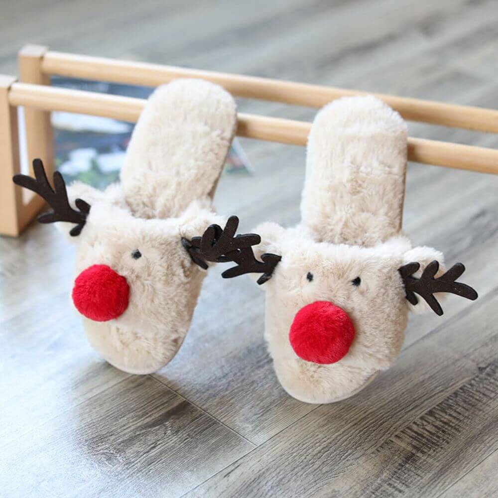 Christmas Deer Fluffy Slippers