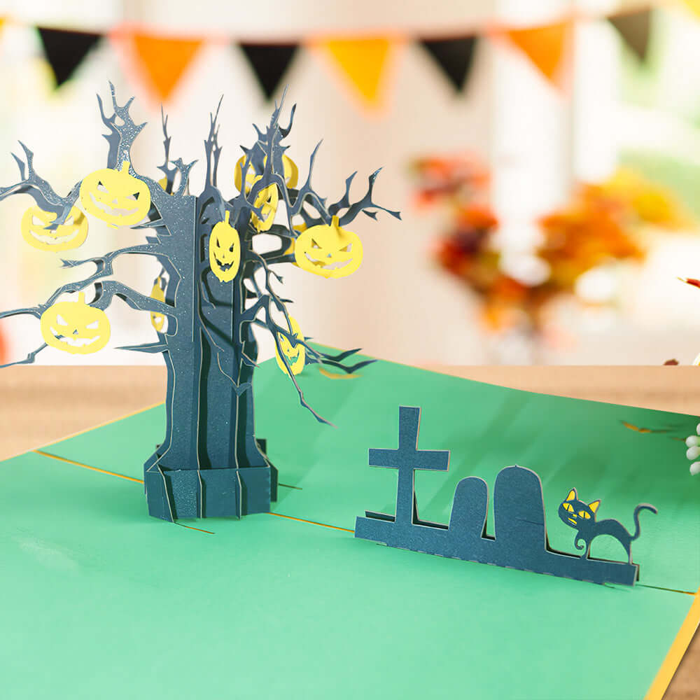 Halloween 3D Pop Up Card Graveyard Pumpkin Tree Pop Up Greeting Card